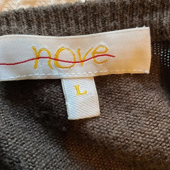 Nove Silk Cashmere V-Neck Sweater Brown White Check - Picture 2 of 11